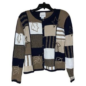 Christopher & Banks Vtg‎ Womens Embroidered Cardigan Sweater Leaves Stars Medium